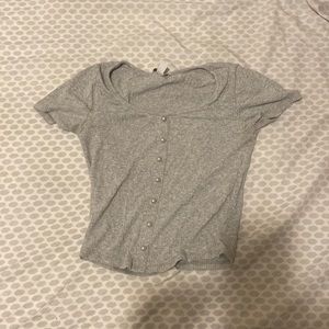 Gray Cropped Button Shirt